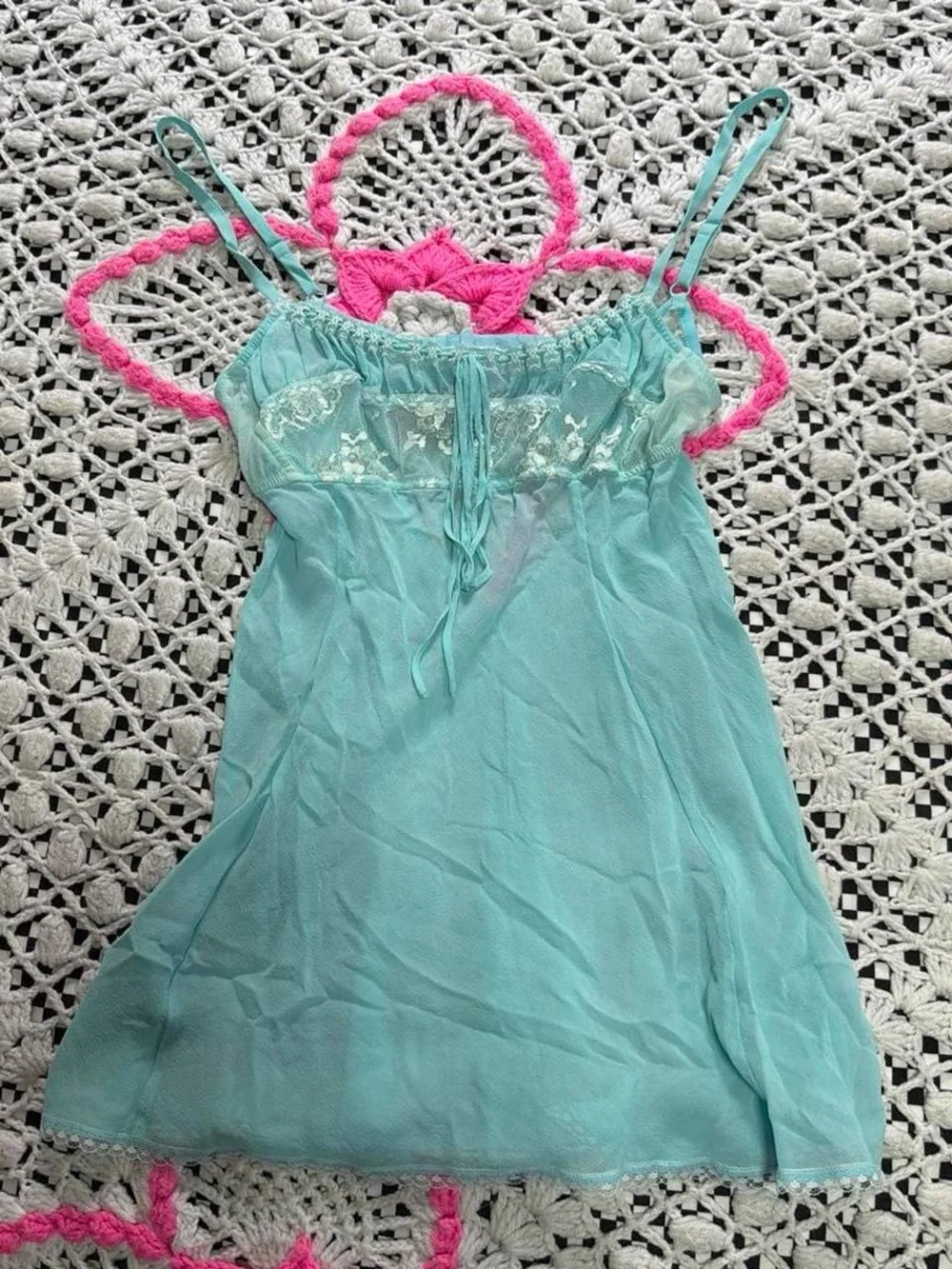 2002 Victorias Secret Aqua Silk babydoll slip dress
